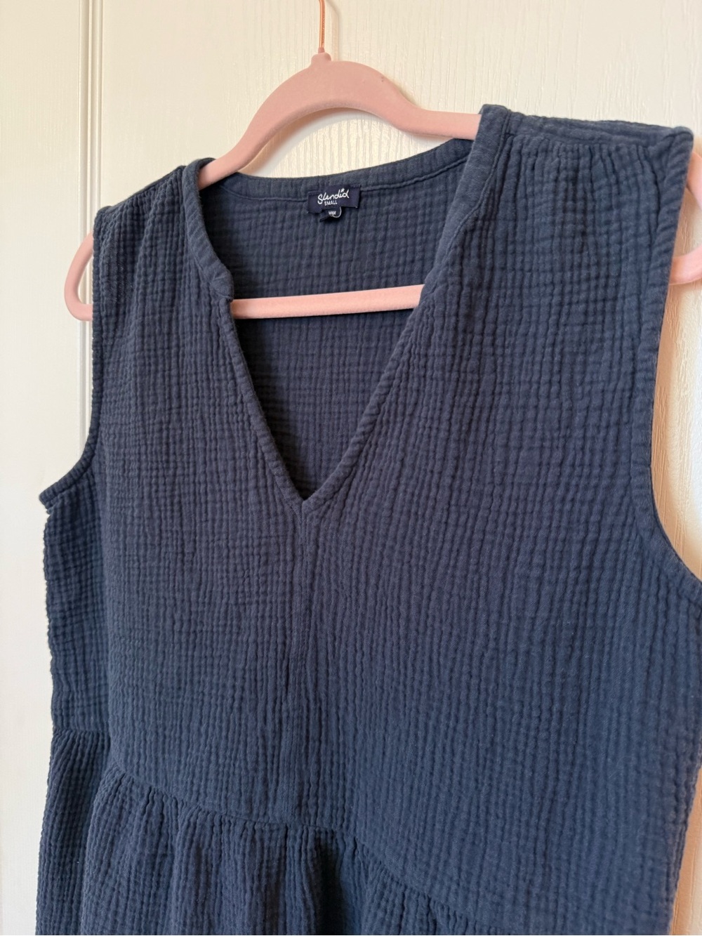 Splendid Navy Blue 100% Cotton Textured Tiered V-Neck Mini Dress - Picture 2 of 8